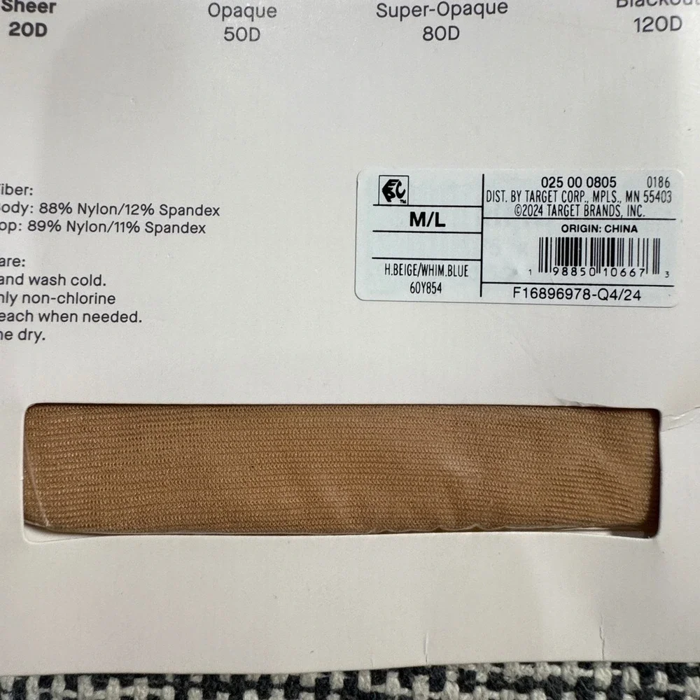 Auden Womens Thigh-High Garter Stockings Lace Trim Sheer 20D Beige Blue M/L NEW